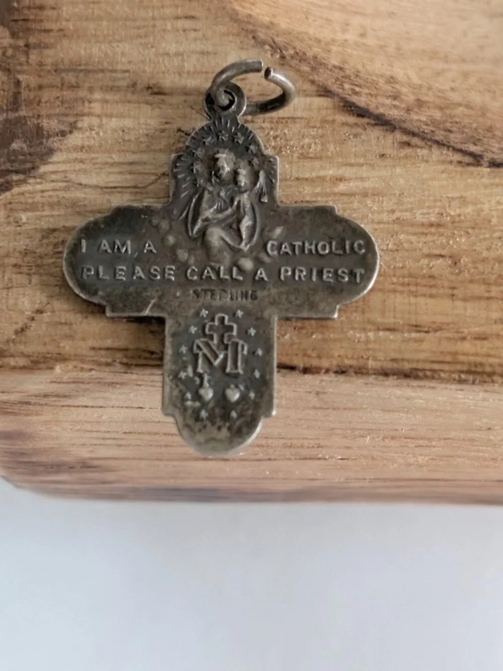 Vintage Sterling Silver Four Way Protection Cross Pendant Patina